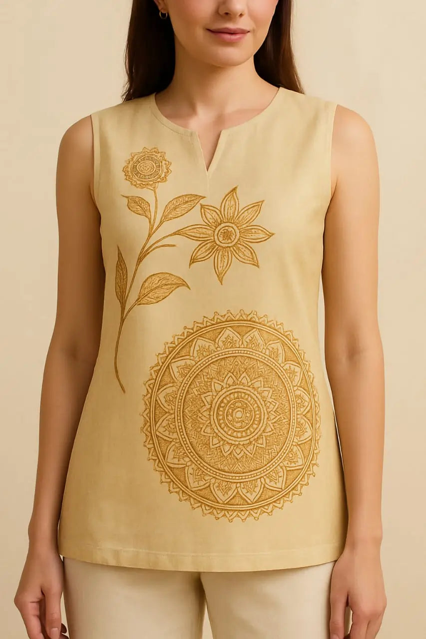 Mandala Embroidered Sleeveless Cotton Top
