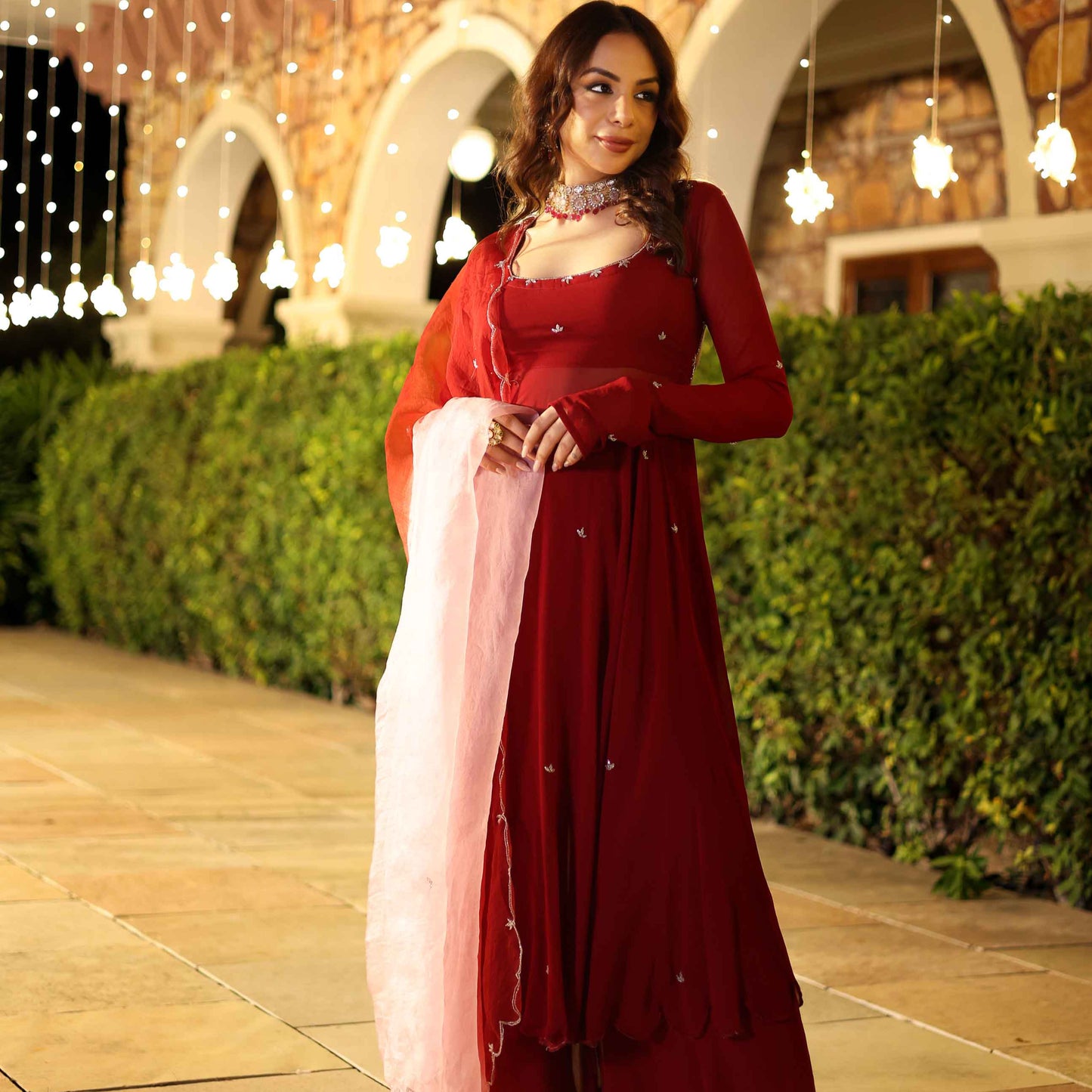 Maroon Blush Embroidered Georgette Suit Set
